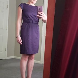 Purple bow neck sheath dress